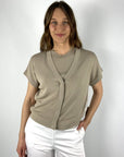 15071 1590 FFC kort vest kleur klei korte mouwen viscose kwaliteit met V-hals