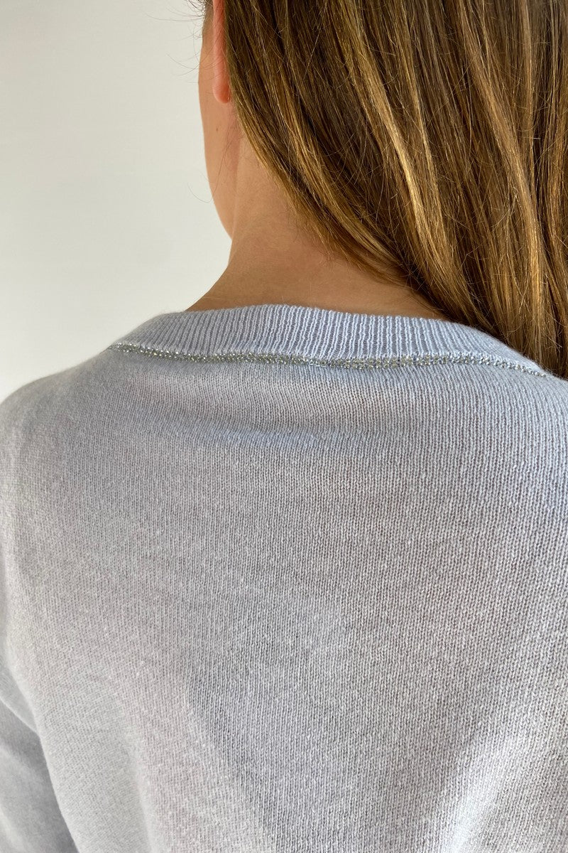 Anneclaire - D0812 270 - Pull ronde hals strassdetail - ijsblauw