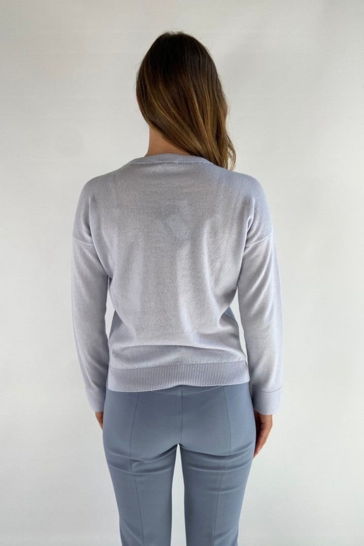 Anneclaire - D0812 270 - Pull ronde hals strassdetail - ijsblauw