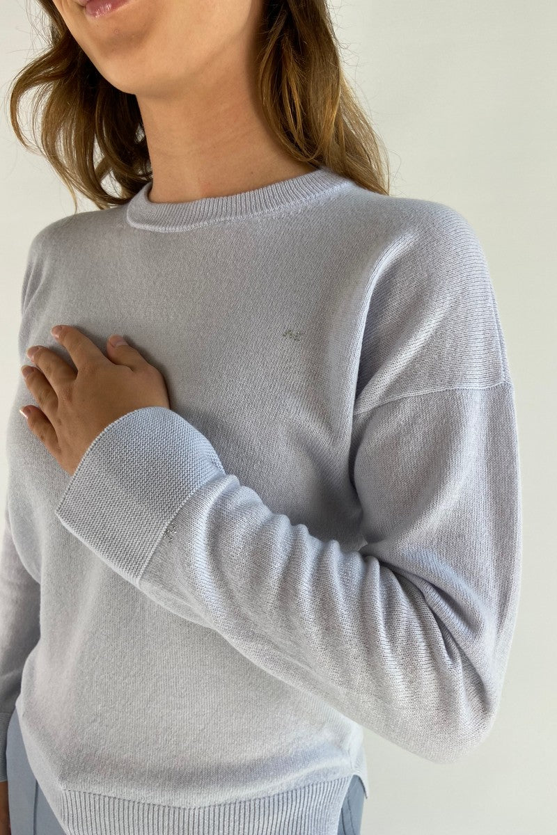 Anneclaire - D0812 270 - Pull ronde hals strassdetail - ijsblauw