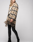 Pinko Parkside CZ3 Mantel mit Karomuster und Fransen - Camel Black