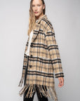 Pinko Parkside CZ3 Mantel mit Karomuster und Fransen - Camel Black