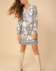 Hale Bob - 28WL605B - Elfenbein - Kleid Katya kurz Print V Perlen Elfenbein