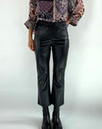 Cambio Felice flared 5-pocket broek van vegan nappa met rechte pijpen en elastische tailleband met belettering