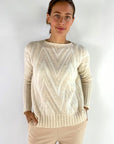 D'exterior - 59303 Crema - Pull V-Muster Alpaga - Creme