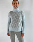 D'exterior - 59304 Azzurro - Pull rolkraag V-patroon - lichtblauw
