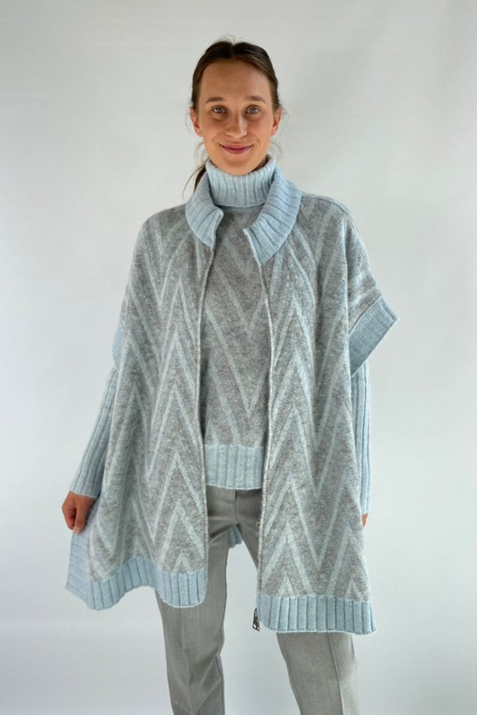 D'exterior - 59301 azzurro - Capevest rits V-patroon - lichtblauw