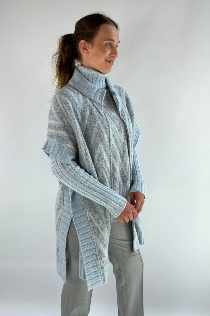 D'exterior - 59301 azzurro - Capevest rits V-patroon - lichtblauw