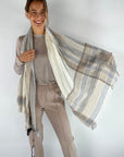 D'exterior - 59972 Latte - Schal Tweed Fransen - Beige Grau
