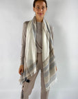 D'exterior - 59972 Latte - Schal Tweed Fransen - Beige Grau