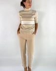 Exterior - 59061 | crema - Rollkragenpullover mit Lurexstreifen - Beige