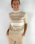 Exterior - 59061 | crema - Rollkragenpullover mit Lurexstreifen - Beige