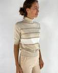 Exterior - 59061 | crema - Rollkragenpullover mit Lurexstreifen - Beige