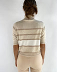 Exterior - 59061 | crema - Rollkragenpullover mit Lurexstreifen - Beige