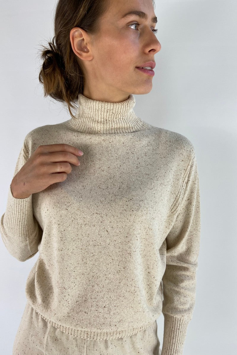 D'exterior - 59565 | crema - Truitje tweed rolkraag - creme