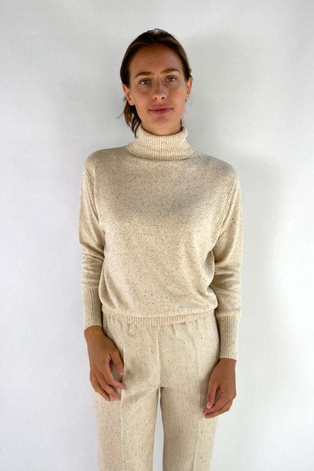 D'exterior - 59565 | crema - Truitje tweed rolkraag - creme