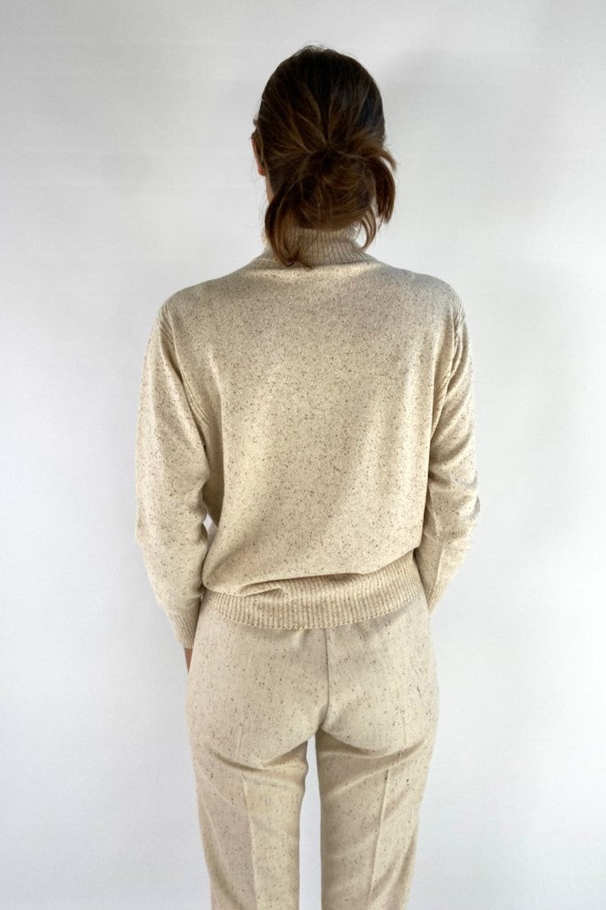 D'exterior - 59565 | crema - Truitje tweed rolkraag - creme