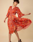 Hale Bob - Kamryn 48DN632A - Langes Kleid mit V-Kimonoärmeln - orange