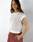 Peserico - Ärmelloser Pullover mit Rautenmuster - Weiß/Rosa - A99034F03