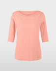 T-shirt met halflange mouwen, platte ronde hals en sierband bij de halslijn. Zacht, licht elastisch en elegant voor vrijetijdskleding.