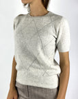Anneclaire - D1247 | 117 - Pull korte mouw ruit strass - lichtgrijs