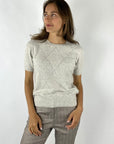 Anneclaire - D1247 | 117 - Pull korte mouw ruit strass - lichtgrijs
