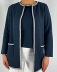 Anneclaire - D1059 307 - Strickjacke mit langer Paspelierung - Marineblau
