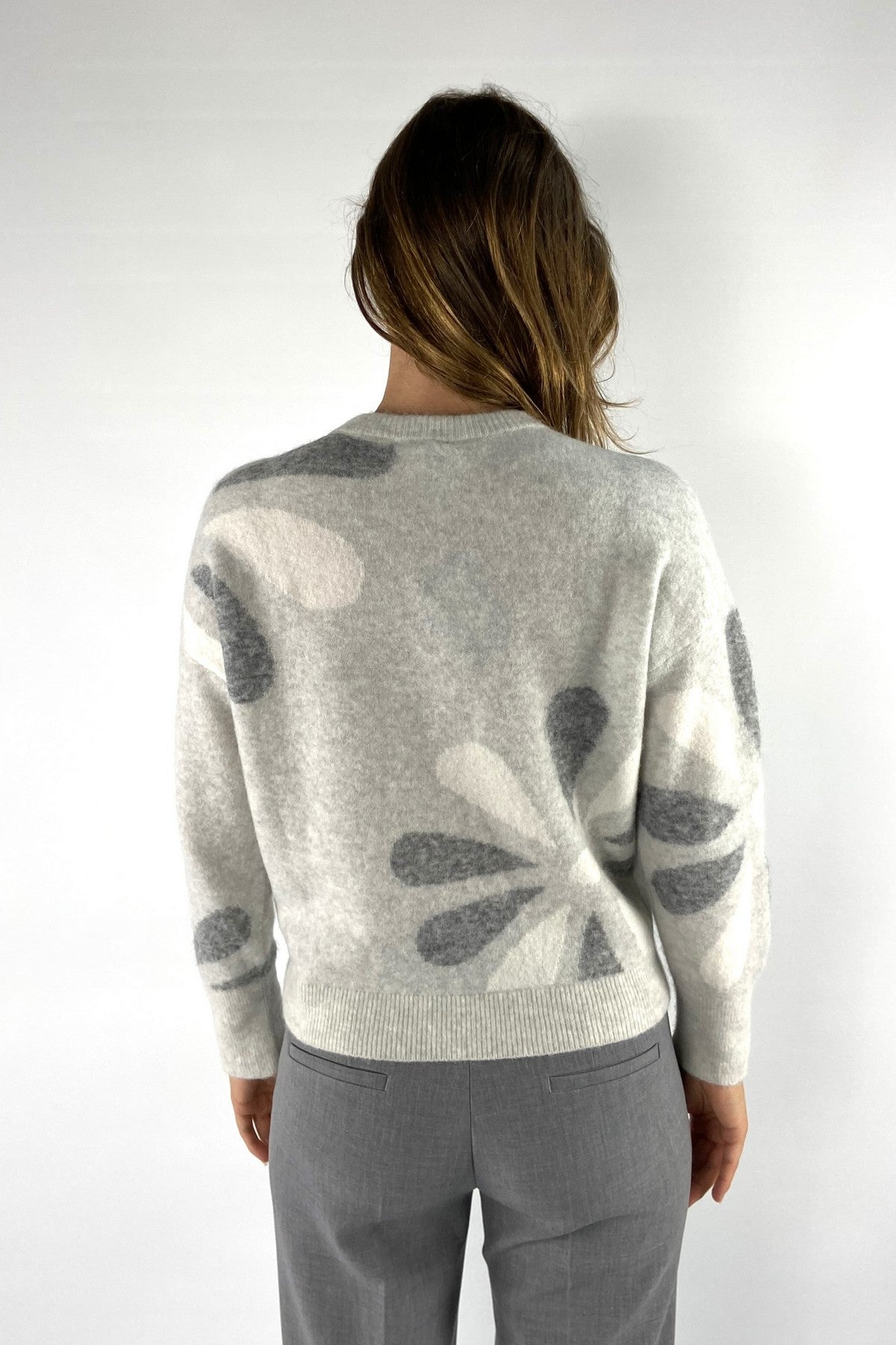 Anneclaire - D0750 353 - Pull dessin flower - grijs