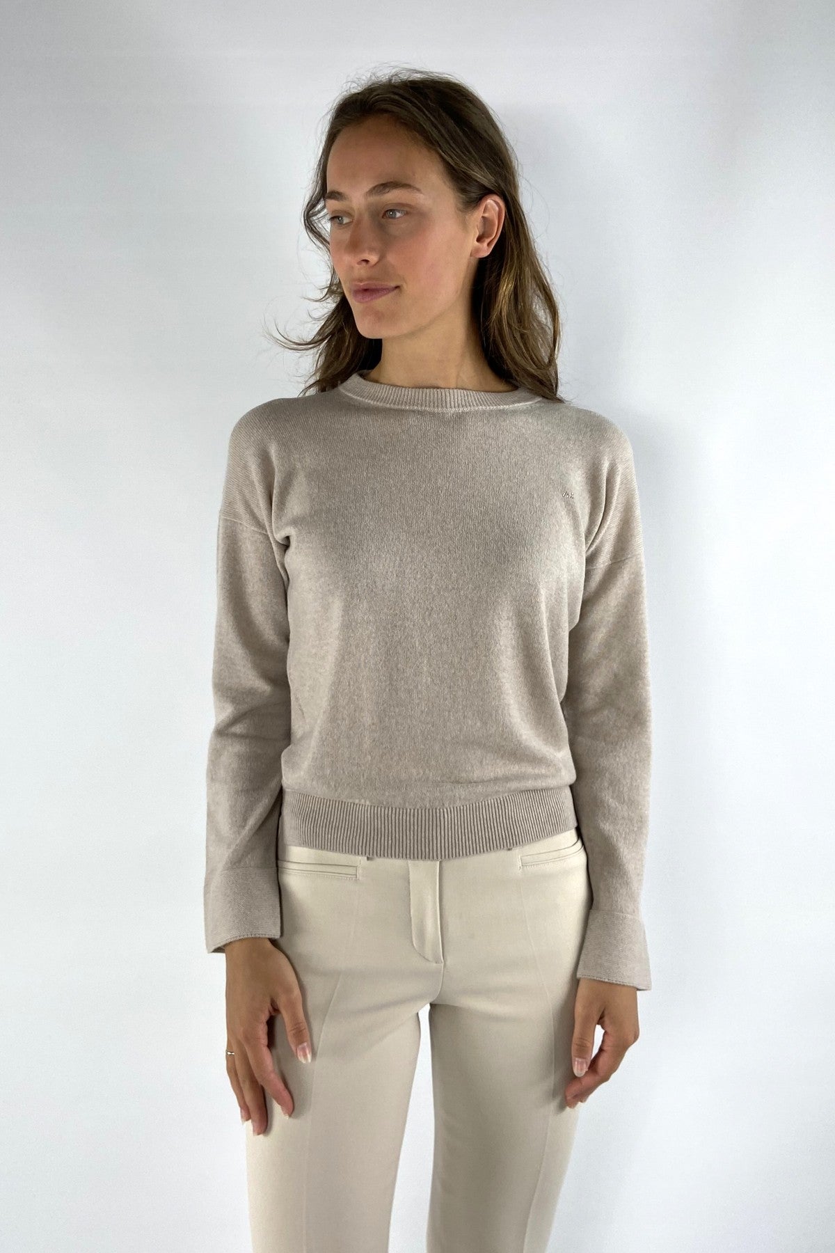 Anneclaire - D0812 770 - Pull ronde hals bicolor - beige