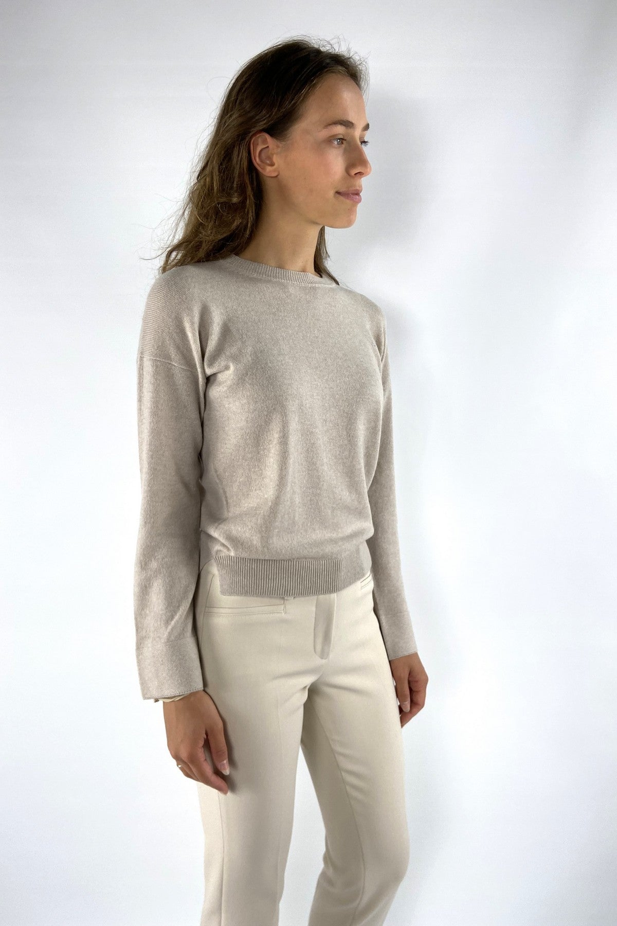 Anneclaire - D0812 770 - Pull ronde hals bicolor - beige