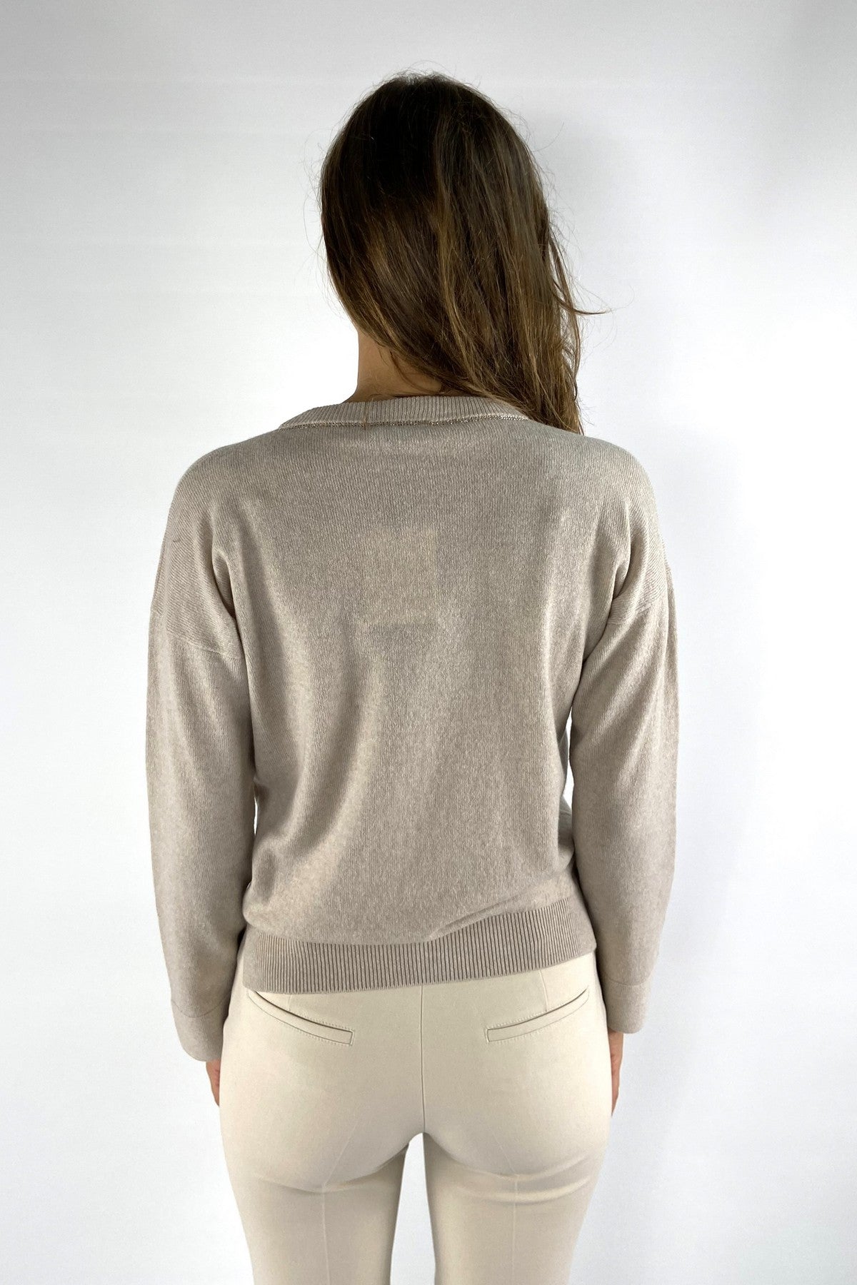 Anneclaire - D0812 770 - Pull ronde hals bicolor - beige