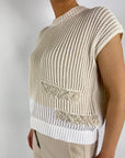 Anneclaire - D1113 430 - Ärmelloser zweifarbiger Pullover - Creme