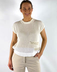 Anneclaire - D1113 430 - Ärmelloser zweifarbiger Pullover - Creme
