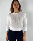 Anneclaire - D0990 630 - Zweifarbiger Pullover aus Baumwollmischung mit Paspelierung - Weiß