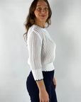 Anneclaire - D0990 630 - Zweifarbiger Pullover aus Baumwollmischung mit Paspelierung - Weiß