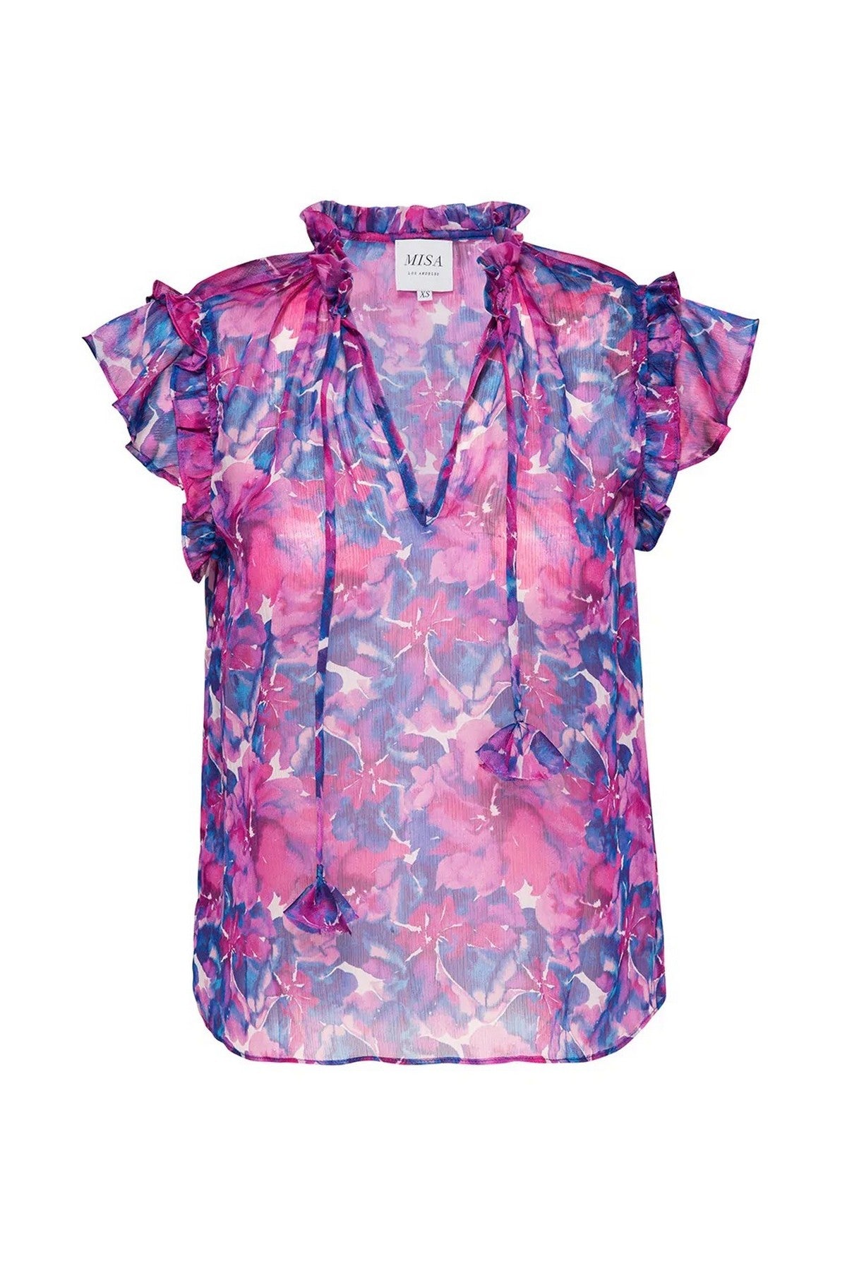 Misa Los Angeles - Basia - Top ruffles watercolor - fuschia blauw