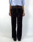 Broek van Cambio, model Ava double jogger in bruin ribfluweel en elastische tailleband