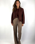 Cambio Famous 64023 flared pied-de-poule broek – Cinnamon Burgundy