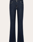 Donkerlbauwe flared jeans van Cambio met bruine stiksels.