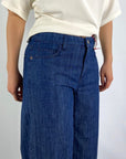 Cambio - Palazzo cropped | 9176 - Hose in Leinenoptik - Blue Denim