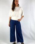 Cambio - Palazzo cropped | 9176 - Hose in Leinenoptik - Blue Denim