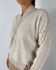 D.Exterior - 61554 | 7 - Pull V bouclé ribdetails - greige
