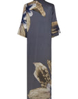 Dea Kudibal - Helga Seiden-Maxikleid - Stahlgrau mit Blumenmuster