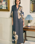 Dea Kudibal - Helga Seiden-Maxikleid - Stahlgrau mit Blumenmuster