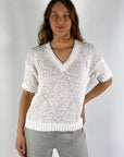 D.Exterior - 60533 | 1 bianco - Pull V ruitpatroon - wit