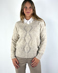 D.Exterior 63202 pull in Resina met V-hals, alpaca en ruitpatroon met strassdetails