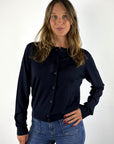 FFC Fashion 16069 korte cardigan in Navy van 100% merinowol met ronde hals en knoopsluiting