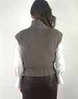 FFC mouwloze pull in grove brei met opstaande kraag – Taupe