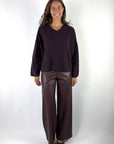 FFC Fashion 16034 ponchopull in Aubergine van wol en kasjmier met V-hals en losvallende pasvorm