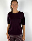 FFC Fashion 16023 truitje in Aubergine van 100% merinowol met ronde hals en halflange mouwen